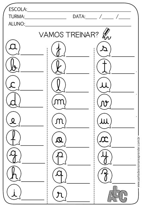 atividade alfabeto cursivo educação infantil